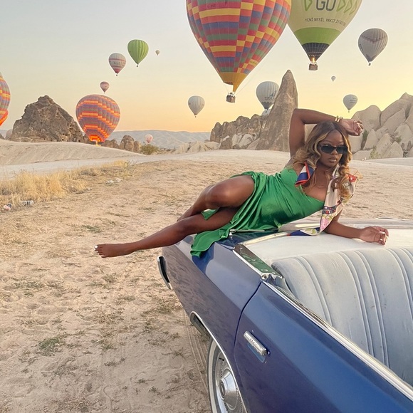 Montego Green Satin Side Slit Dress - Picture 3 of 3